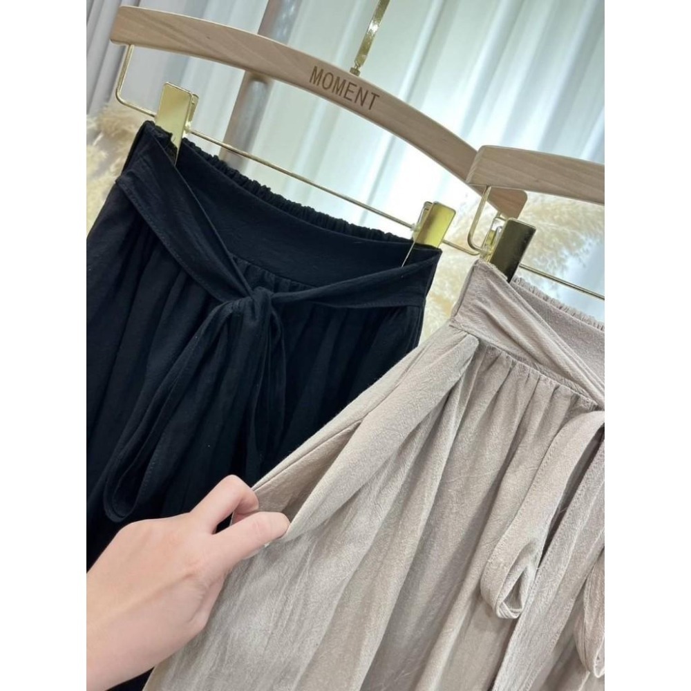 (A322)正韓-素面棉麻上衣+後鬆緊綁帶長裙套裝-2色-細節圖9