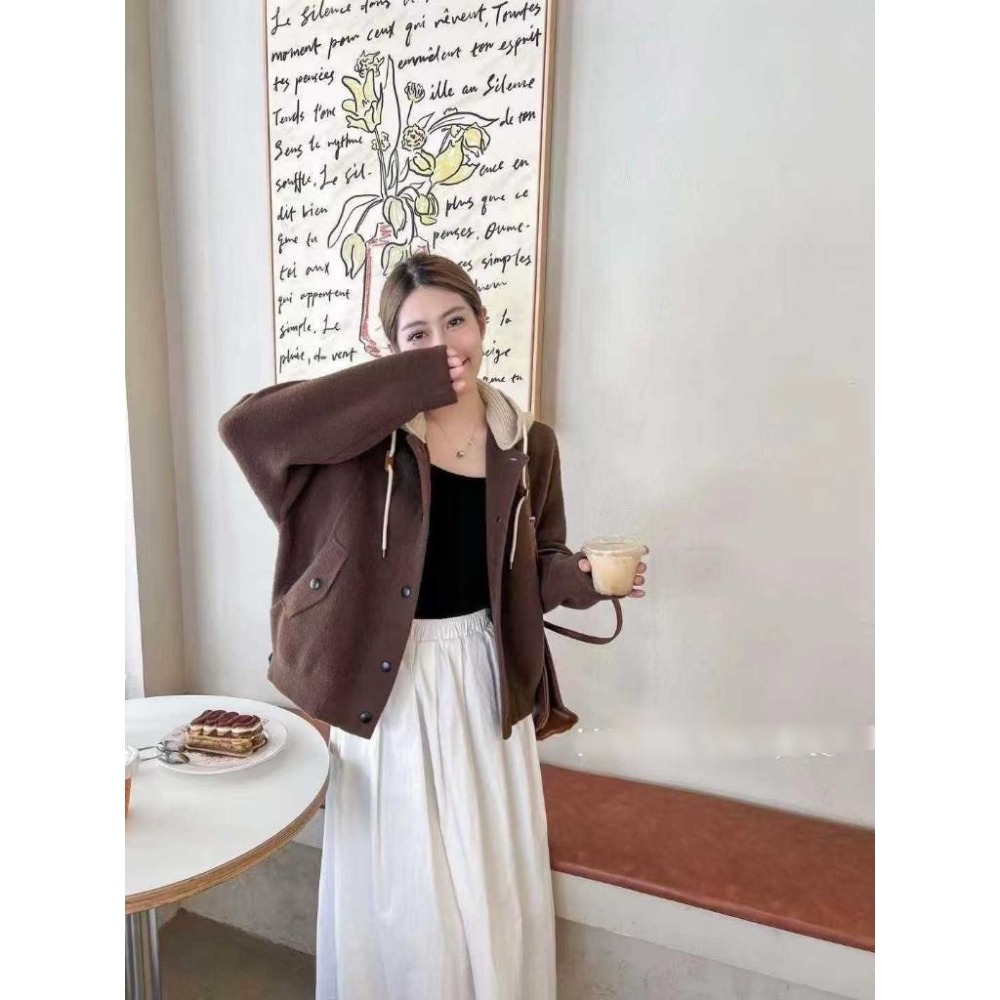 (G47)毛呢撞色連帽外套-3色-細節圖2