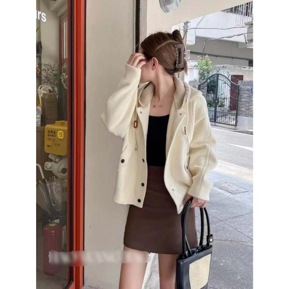 (G47)毛呢撞色連帽外套-3色-細節圖4