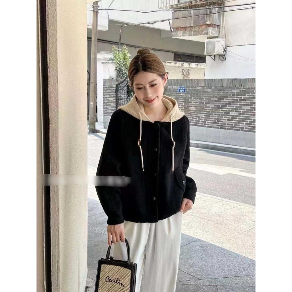 (G47)毛呢撞色連帽外套-3色-細節圖7