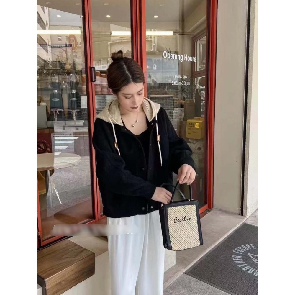 (G47)毛呢撞色連帽外套-3色-細節圖8