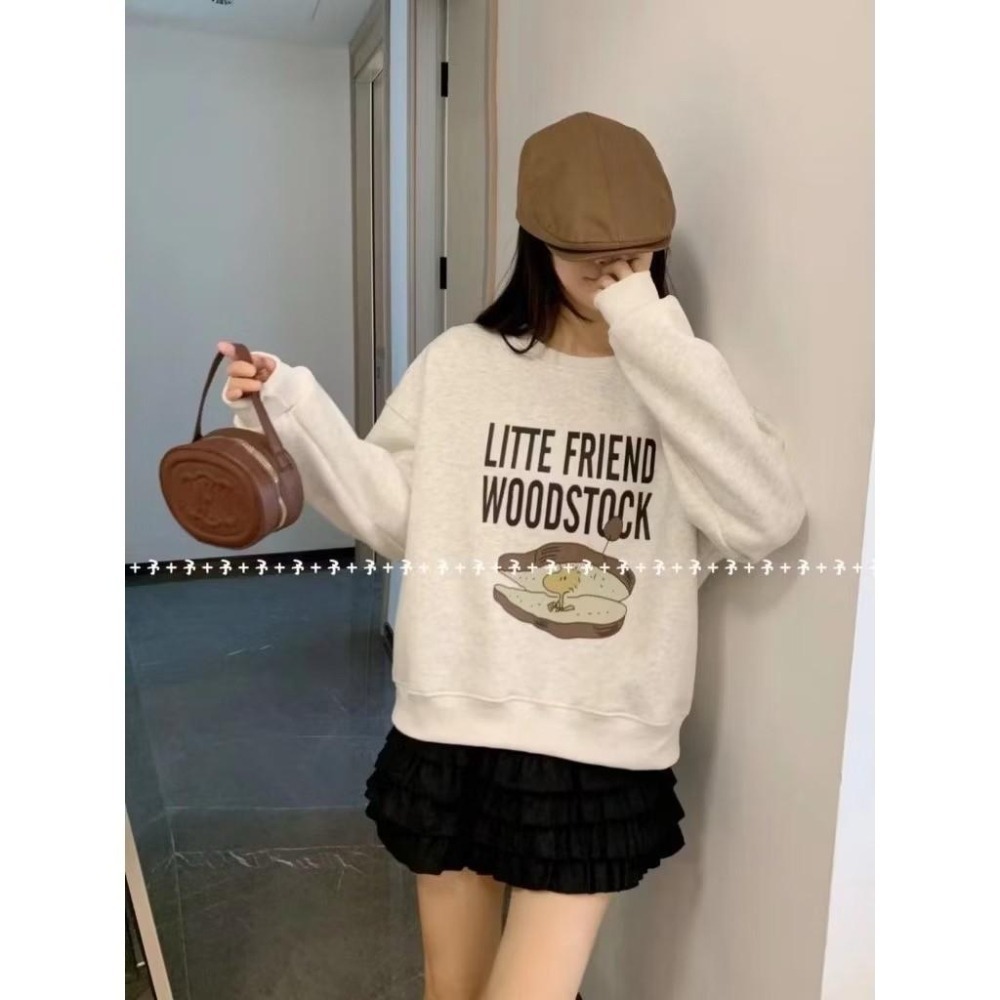 (A366)糊塗塌客印花圖案內刷絨長袖大學t-3色 保暖 長袖上衣-細節圖3