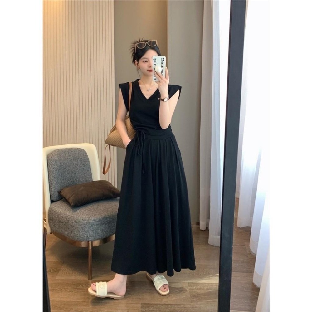 (A324)正韓-V領抓皺上衣+後鬆緊綁帶寬褲-3色-細節圖4