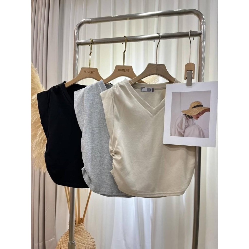 (A324)正韓-V領抓皺上衣+後鬆緊綁帶寬褲-3色-細節圖5