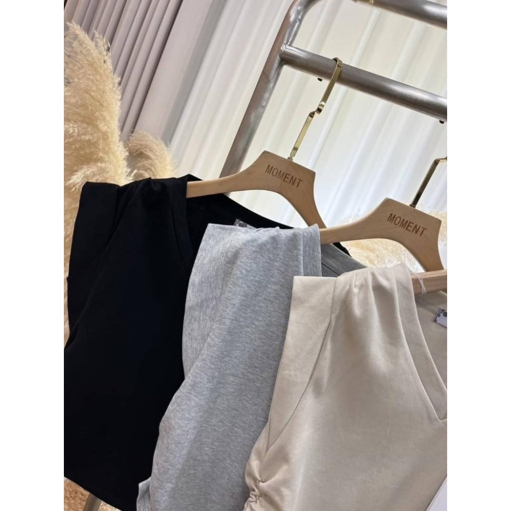 (A324)正韓-V領抓皺上衣+後鬆緊綁帶寬褲-3色-細節圖6