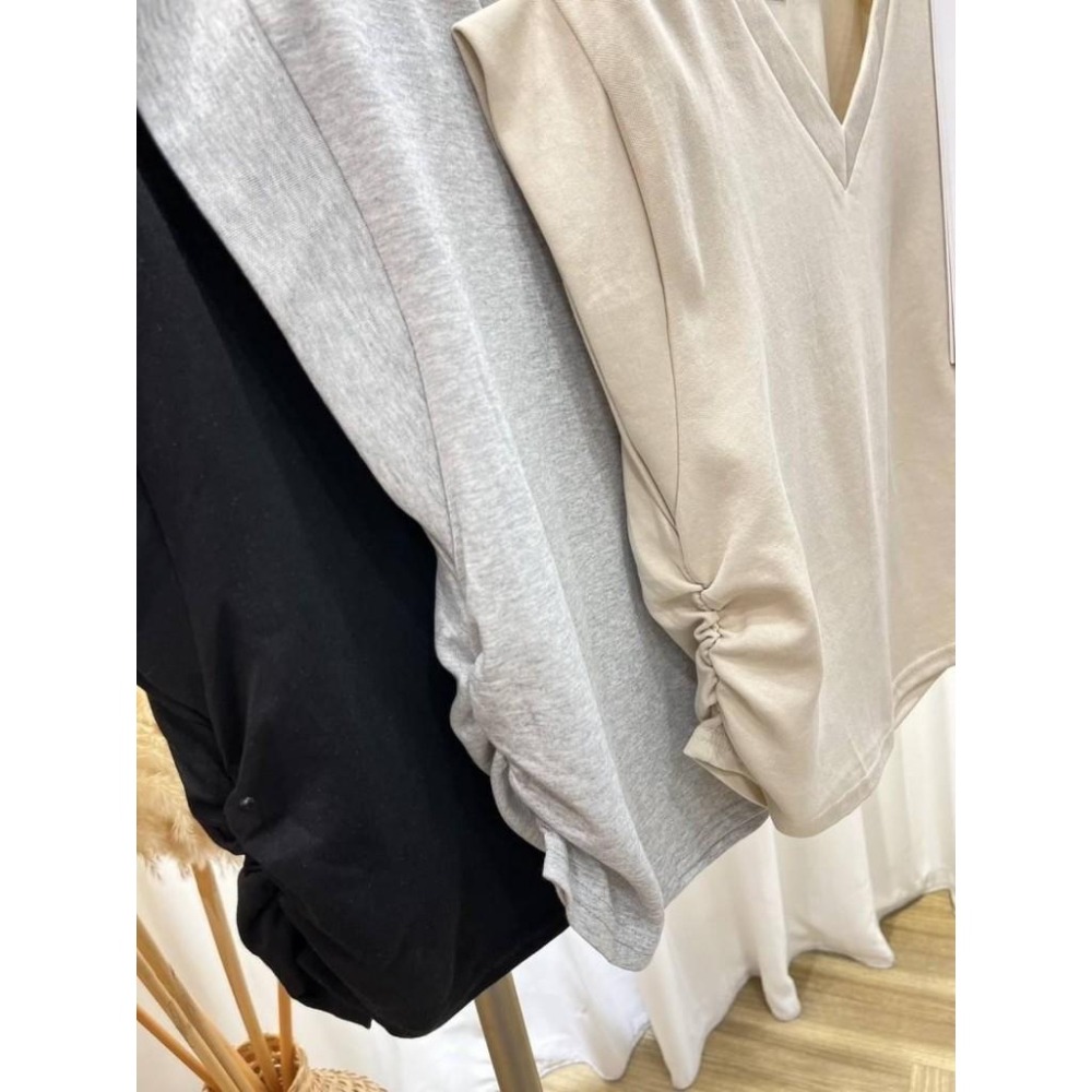 (A324)正韓-V領抓皺上衣+後鬆緊綁帶寬褲-3色-細節圖7