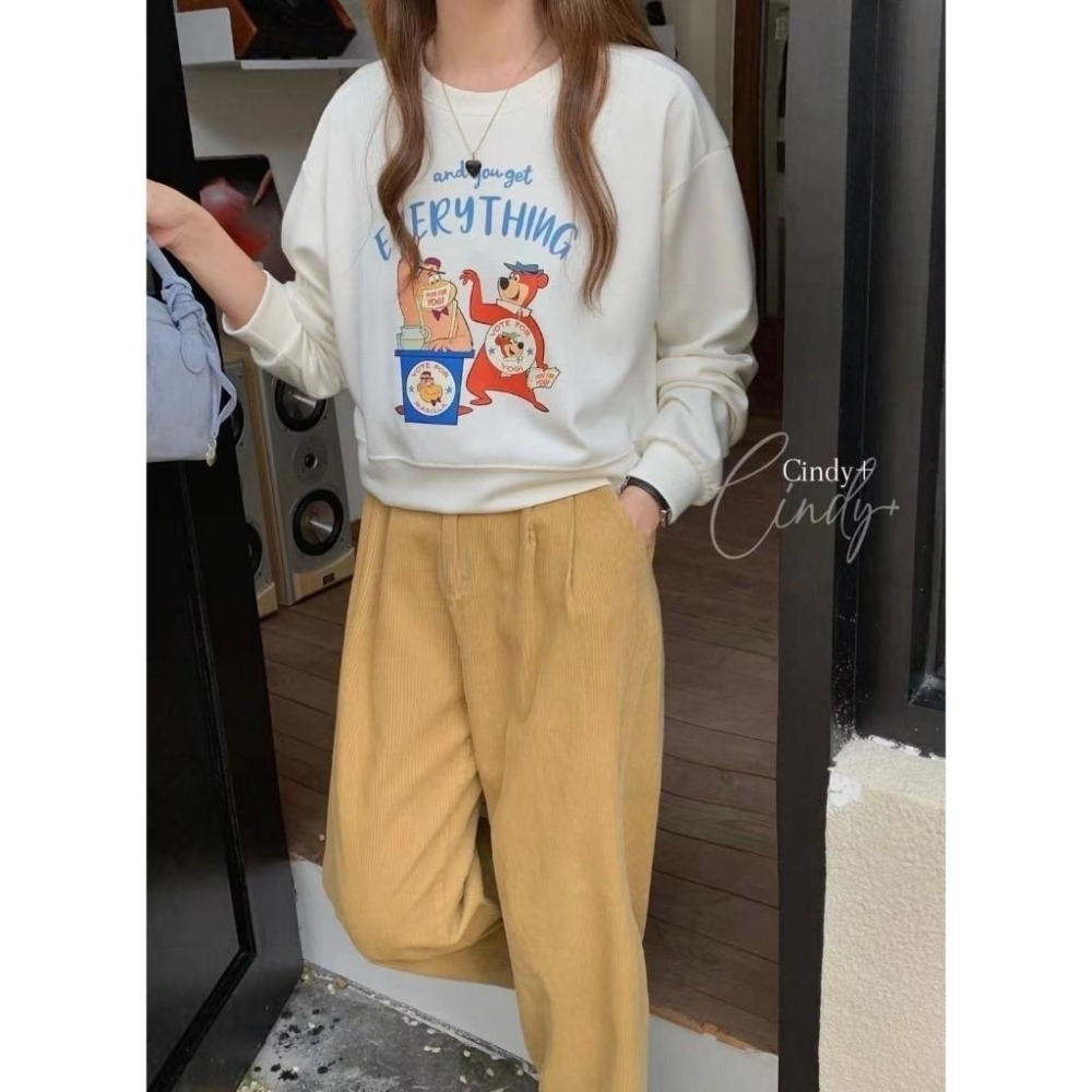 (A360)正韓 卡通印花長袖上衣-3色 韓國 短板 短版 空氣棉 大學t-細節圖3