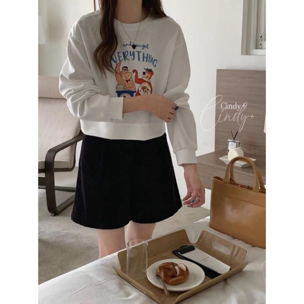 (A360)正韓 卡通印花長袖上衣-3色 韓國 短板 短版 空氣棉 大學t-細節圖4