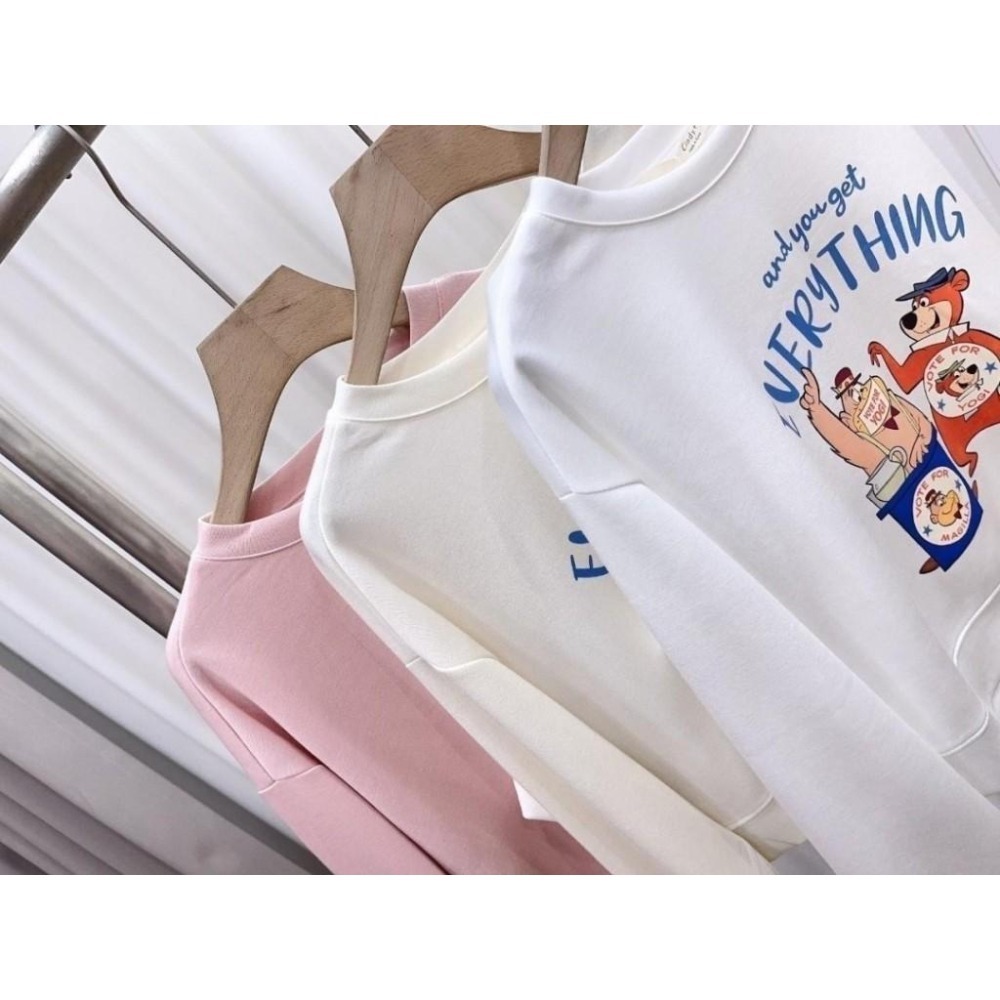 (A360)正韓 卡通印花長袖上衣-3色 韓國 短板 短版 空氣棉 大學t-細節圖7