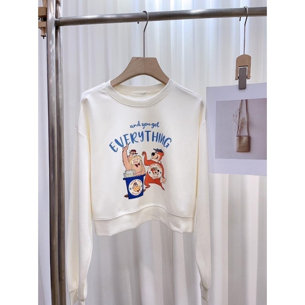 (A360)正韓 卡通印花長袖上衣-3色 韓國 短板 短版 空氣棉 大學t-規格圖7