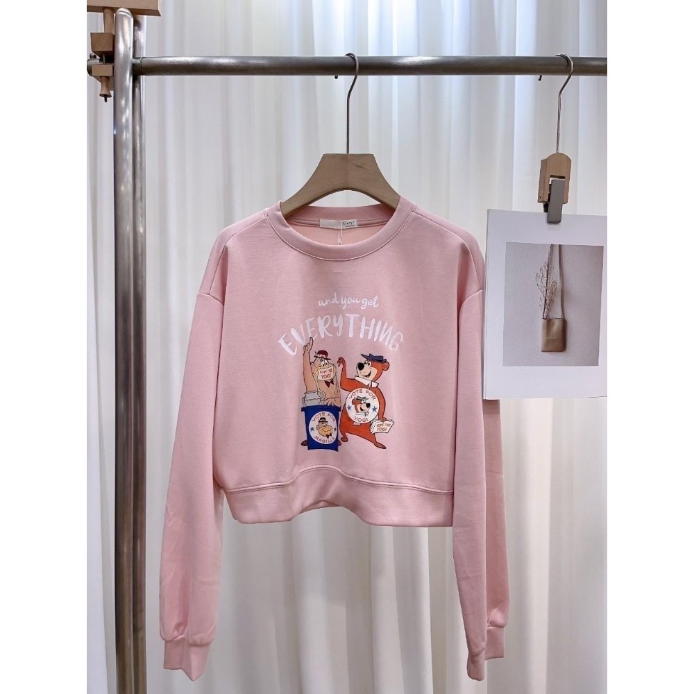 (A360)正韓 卡通印花長袖上衣-3色 韓國 短板 短版 空氣棉 大學t-規格圖7