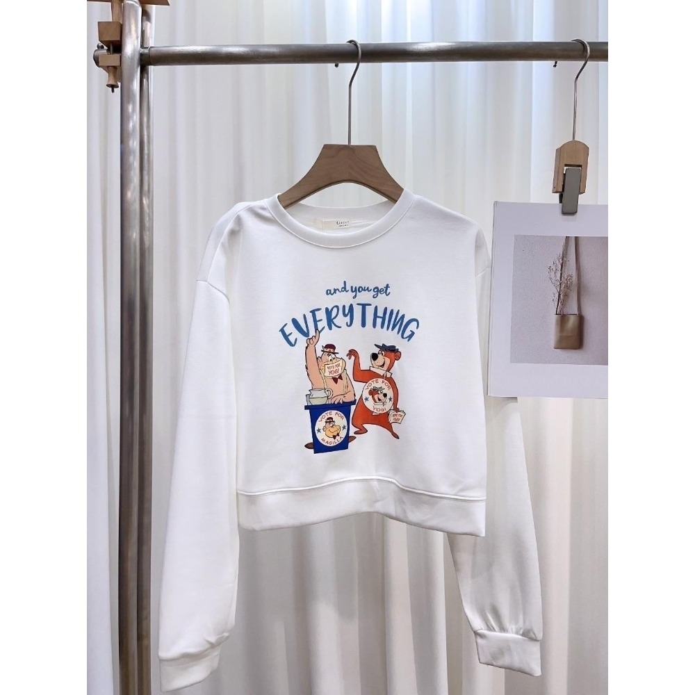 (A360)正韓 卡通印花長袖上衣-3色 韓國 短板 短版 空氣棉 大學t-規格圖7