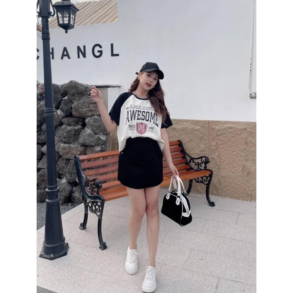 (A343)美式復古上衣+鬆緊工裝短裙二件式套裝-2色-細節圖2