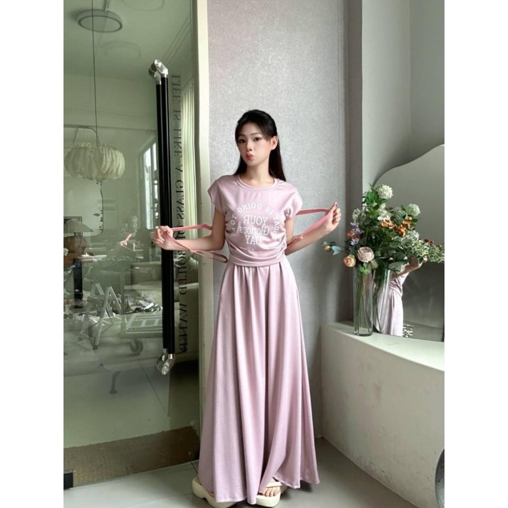 (A340)空氣棉抽繩上衣＋長裙二件式套裝-3色-細節圖2