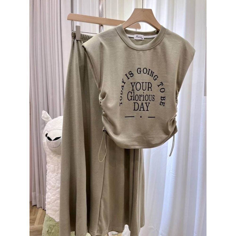 (A340)空氣棉抽繩上衣＋長裙二件式套裝-3色-規格圖8