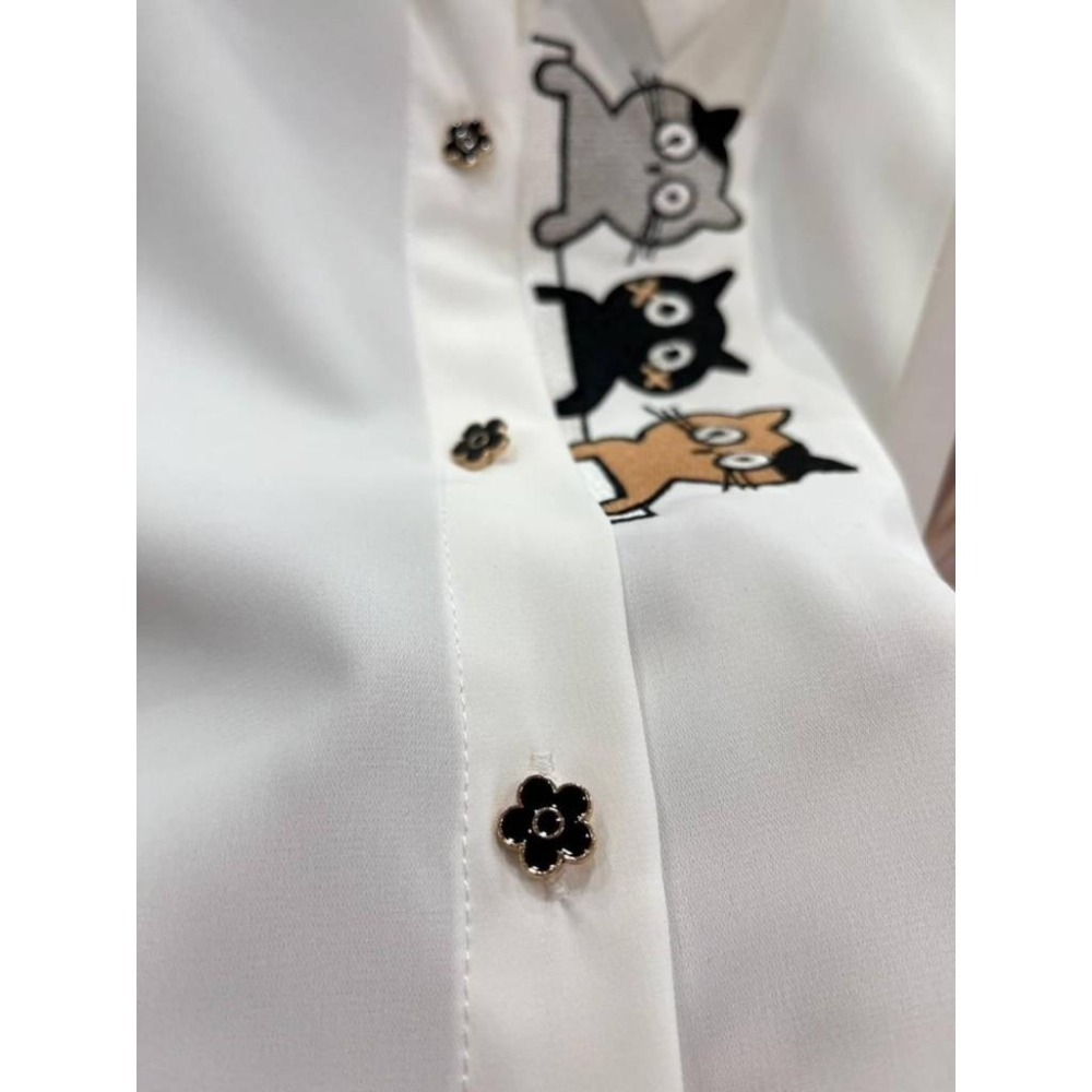 (A325)正韓-小貓刺繡雪紡日系短袖襯衫-3色-細節圖3