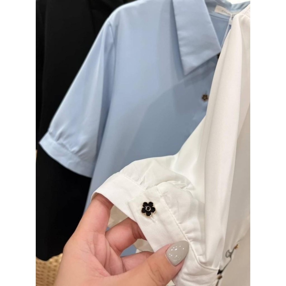 (A325)正韓-小貓刺繡雪紡日系短袖襯衫-3色-細節圖5