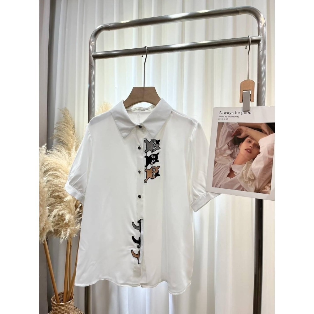 (A325)正韓-小貓刺繡雪紡日系短袖襯衫-3色-規格圖5