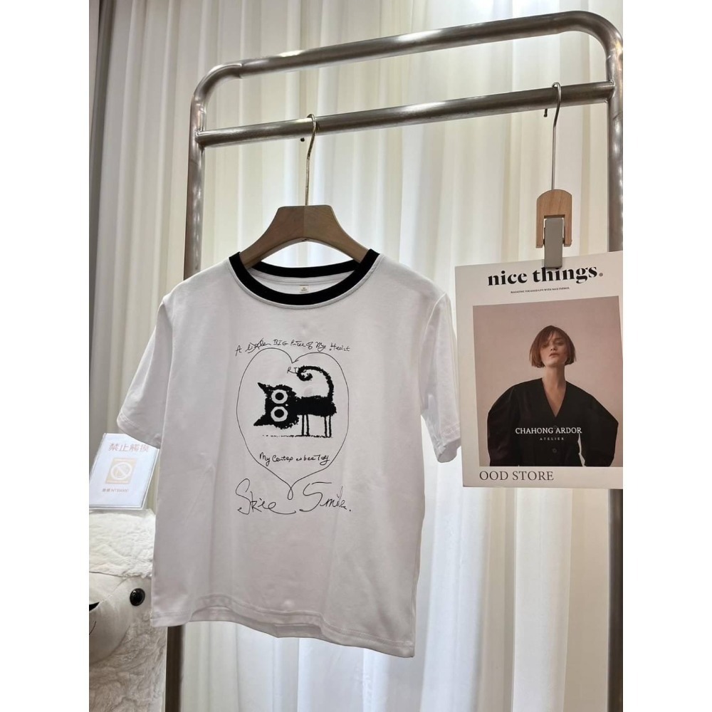 (A344)愛心貓咪冰絲棉短袖上衣-2色-規格圖6