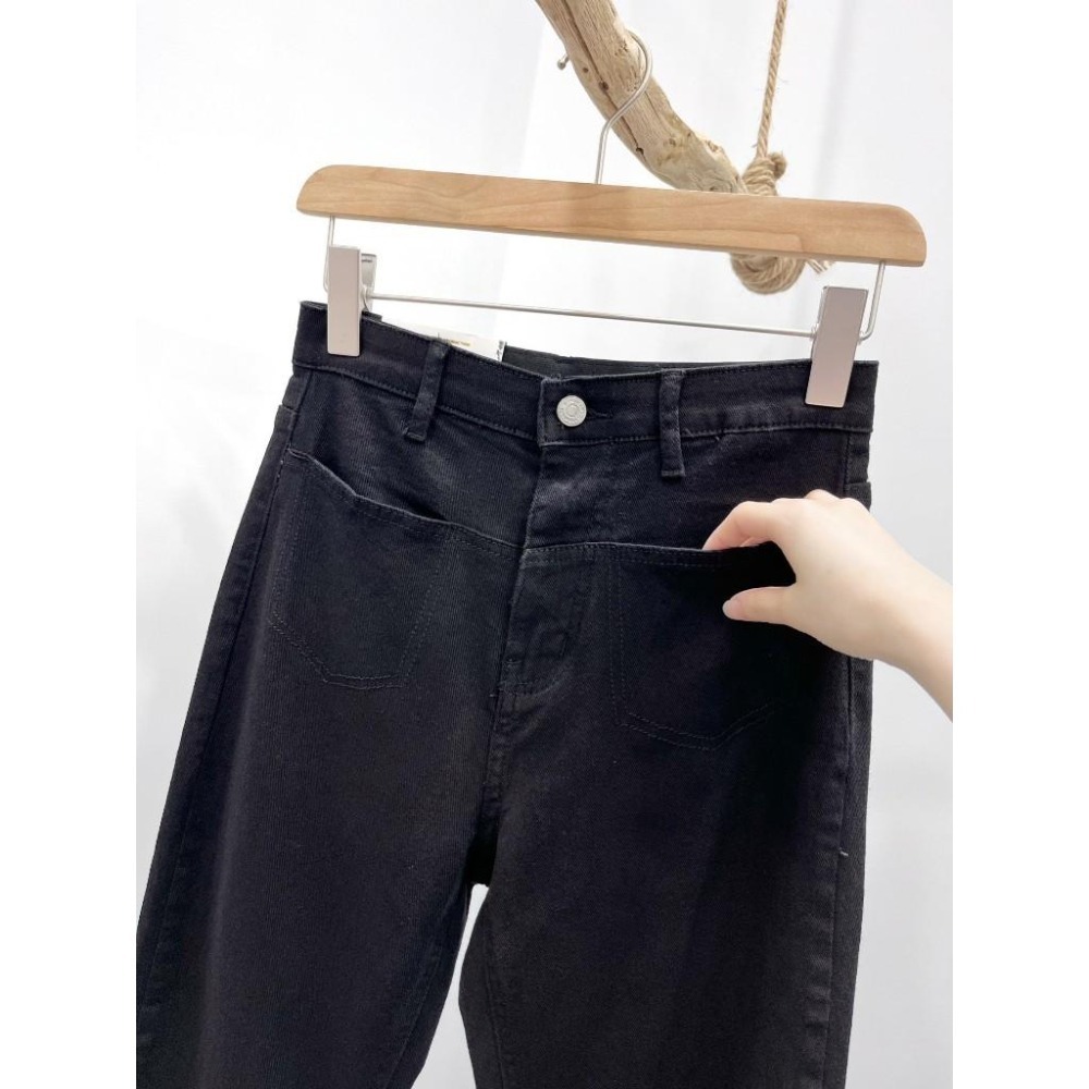 (D224)3D縫線口袋黑色男友褲S-XL-細節圖4