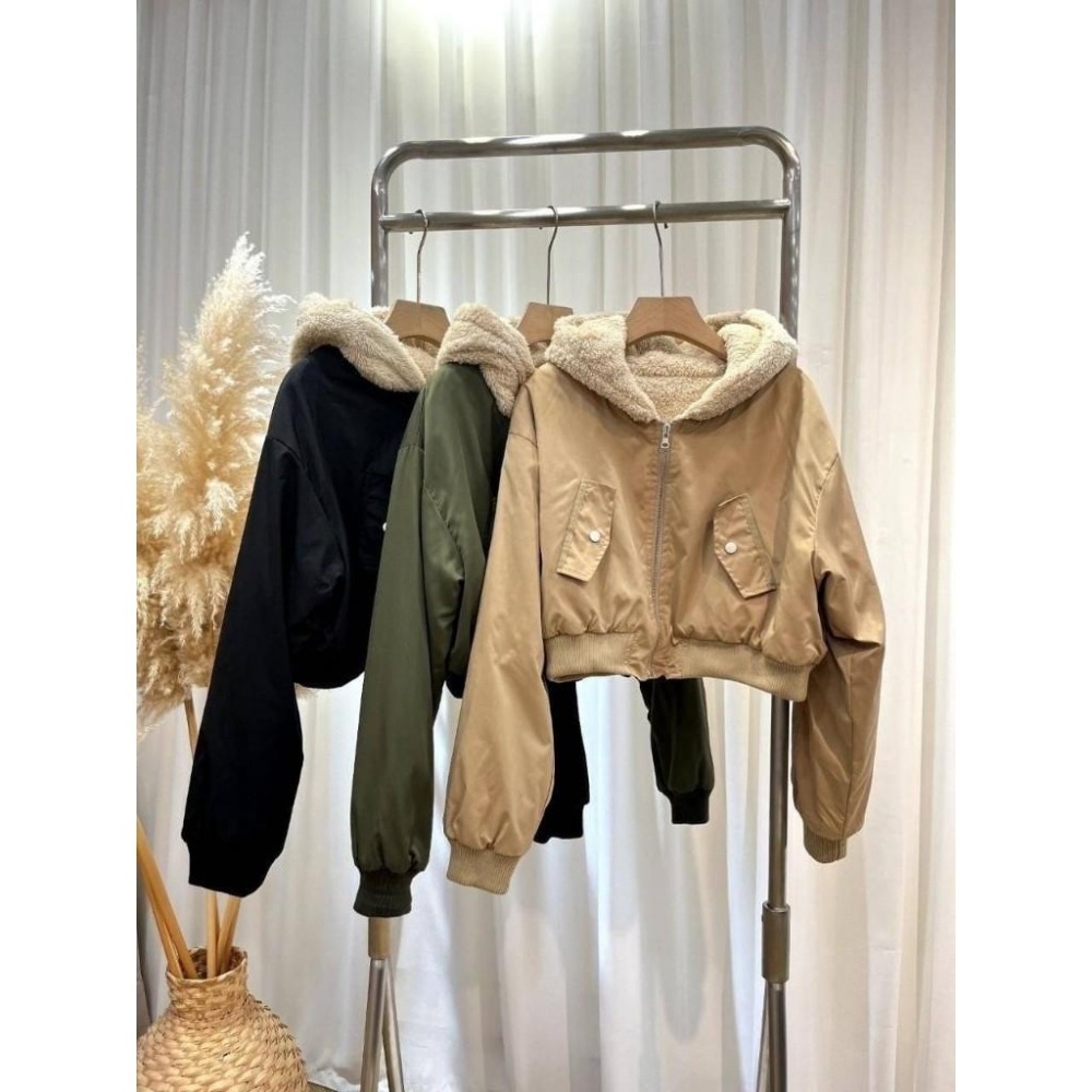 (G39)QQ毛雙面穿短版飛行外套-3色-細節圖5