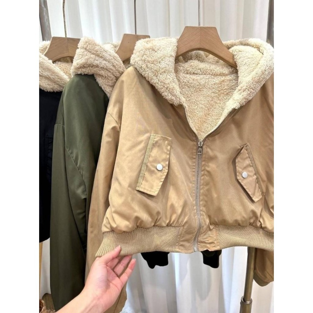 (G39)QQ毛雙面穿短版飛行外套-3色-細節圖8