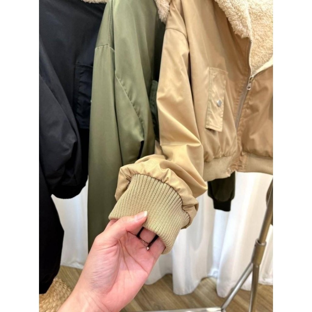 (G39)QQ毛雙面穿短版飛行外套-3色-細節圖9