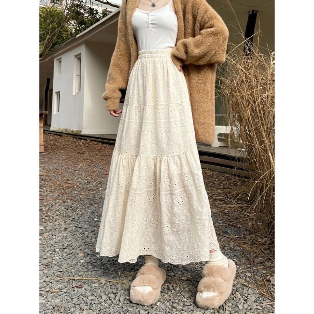 (E71)正韓 燒花蕾絲鬆緊長裙-3色(有內裡)-細節圖3