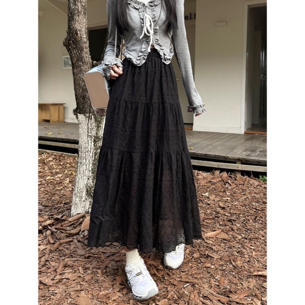 (E71)正韓 燒花蕾絲鬆緊長裙-3色(有內裡)-細節圖5