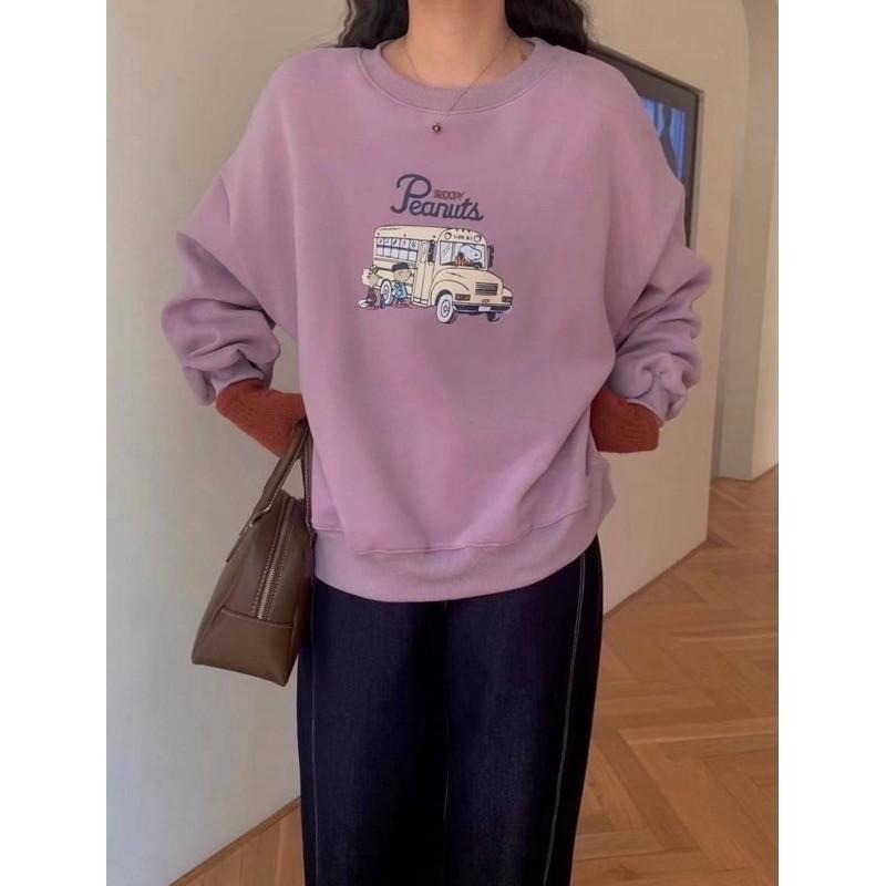 (A315)Snoopy印花圖案內刷絨長袖大學t-2色 保暖 卡通 長袖上衣-細節圖2