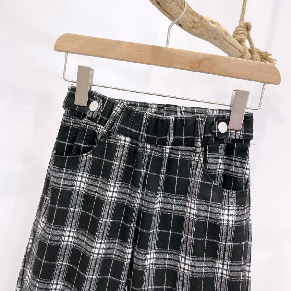 (D222)鬆緊磨毛格紋寬褲S-XL 長褲 休閒長褲-細節圖3