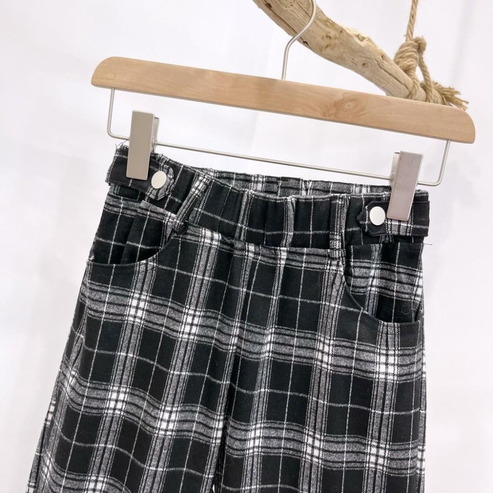 (D222)鬆緊磨毛格紋寬褲S-XL 長褲 休閒長褲-細節圖3