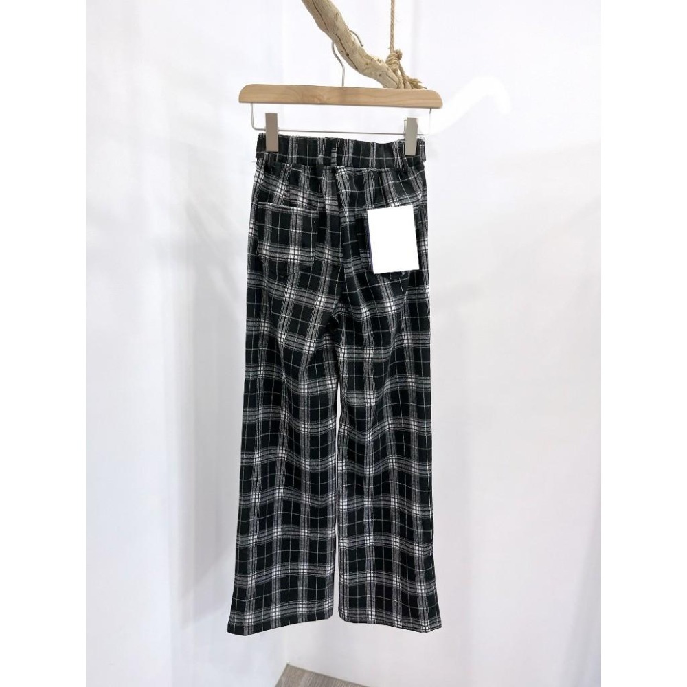 (D222)鬆緊磨毛格紋寬褲S-XL 長褲 休閒長褲-細節圖5