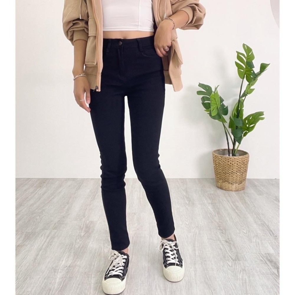 (D219)黑色薄刷毛牛仔窄管褲S-XL-細節圖2