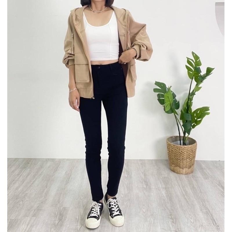 (D219)黑色薄刷毛牛仔窄管褲S-XL-細節圖3