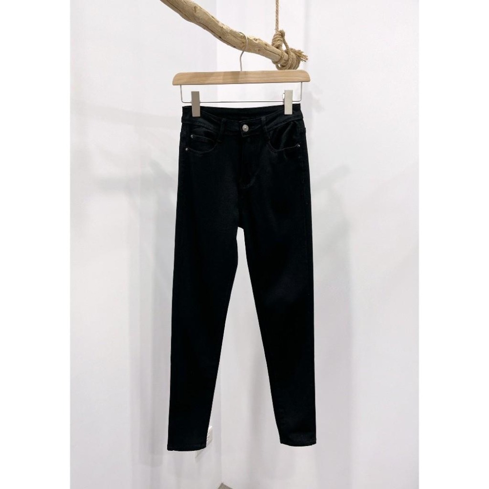(D219)黑色薄刷毛牛仔窄管褲S-XL-細節圖5