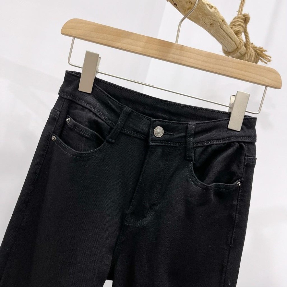 (D219)黑色薄刷毛牛仔窄管褲S-XL-細節圖6