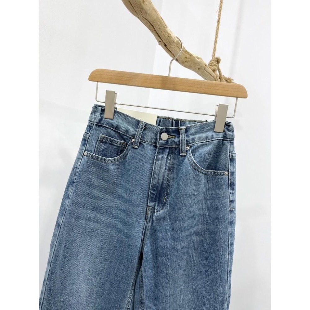 (D218)後鬆緊厚磅牛仔直筒寬褲S-XL-細節圖3