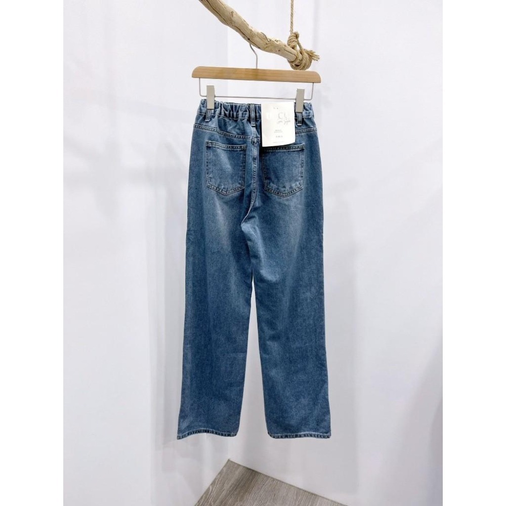 (D218)後鬆緊厚磅牛仔直筒寬褲S-XL-細節圖5