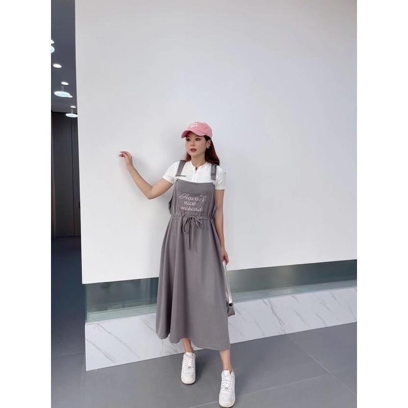 (F35)刺繡英字抽繩吊帶裙-3色-細節圖2