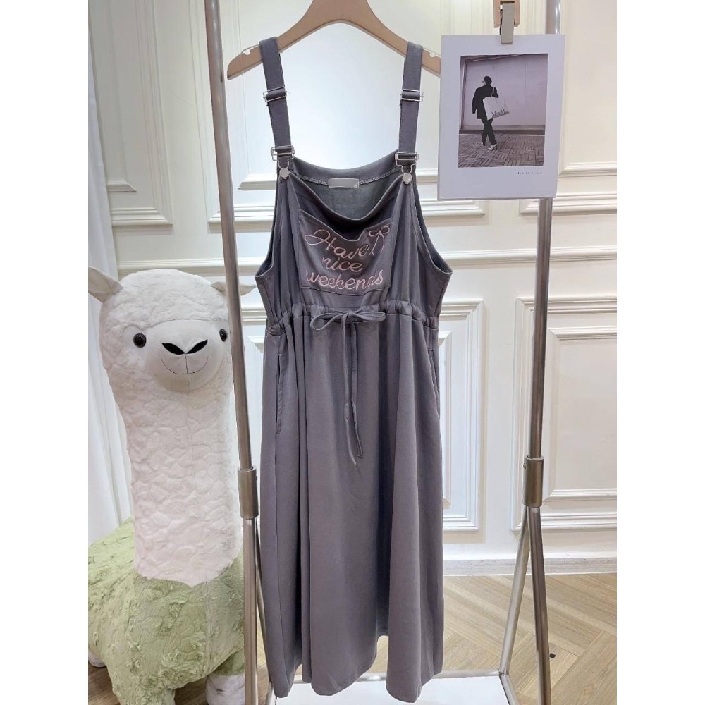 (F35)刺繡英字抽繩吊帶裙-3色-規格圖7