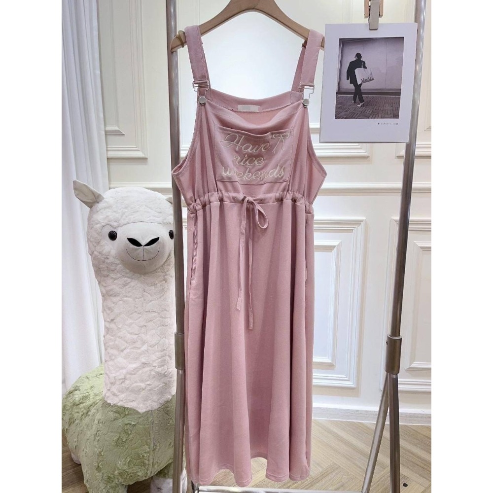 (F35)刺繡英字抽繩吊帶裙-3色-規格圖7