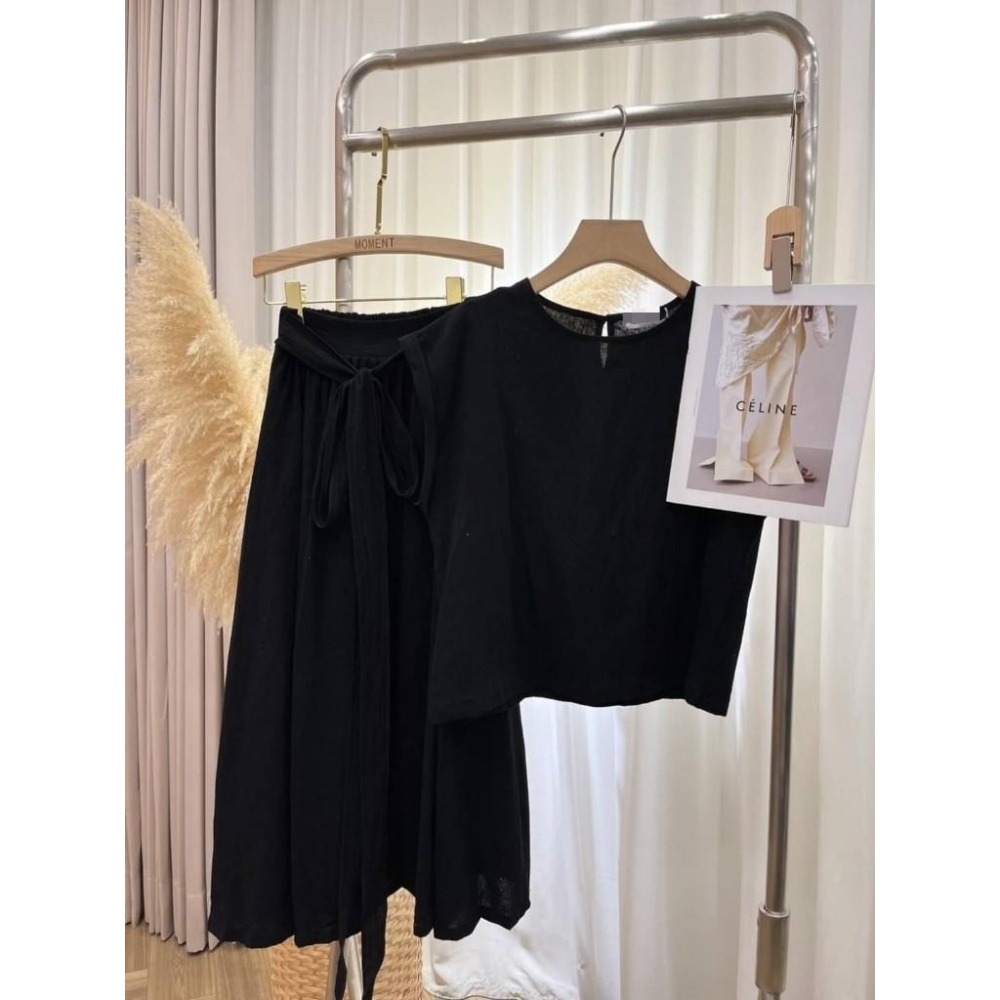 (A321)正韓-太空棉縮腰下擺短袖上衣+蛋糕長裙套裝-2色-細節圖6