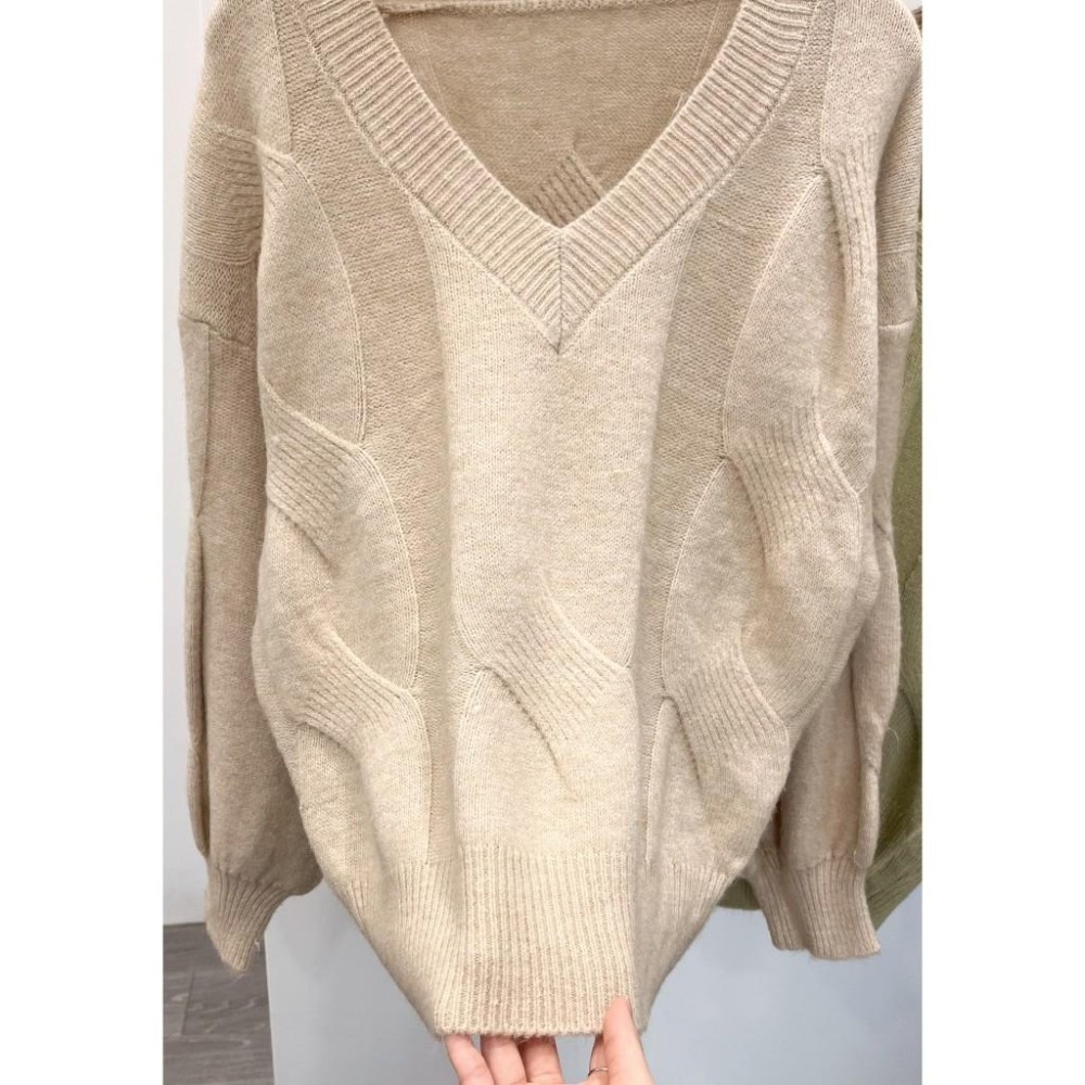 (A309)泡泡袖V領針織長袖上衣-4色 澎澎袖 短版針織 長袖短版 毛衣-細節圖5