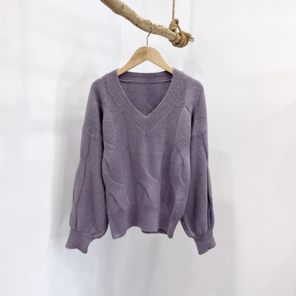 (A309)泡泡袖V領針織長袖上衣-4色 澎澎袖 短版針織 長袖短版 毛衣-規格圖7