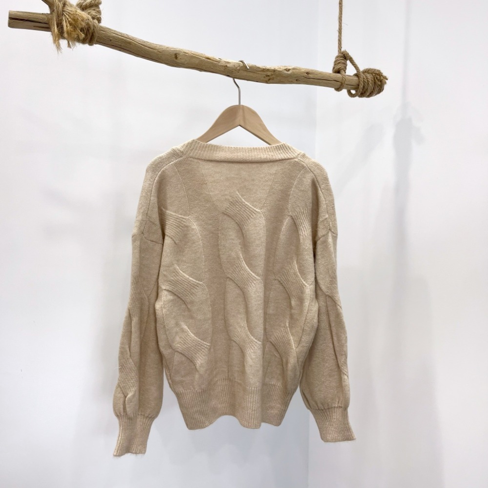 (A309)泡泡袖V領針織長袖上衣-4色 澎澎袖 短版針織 長袖短版 毛衣-規格圖7