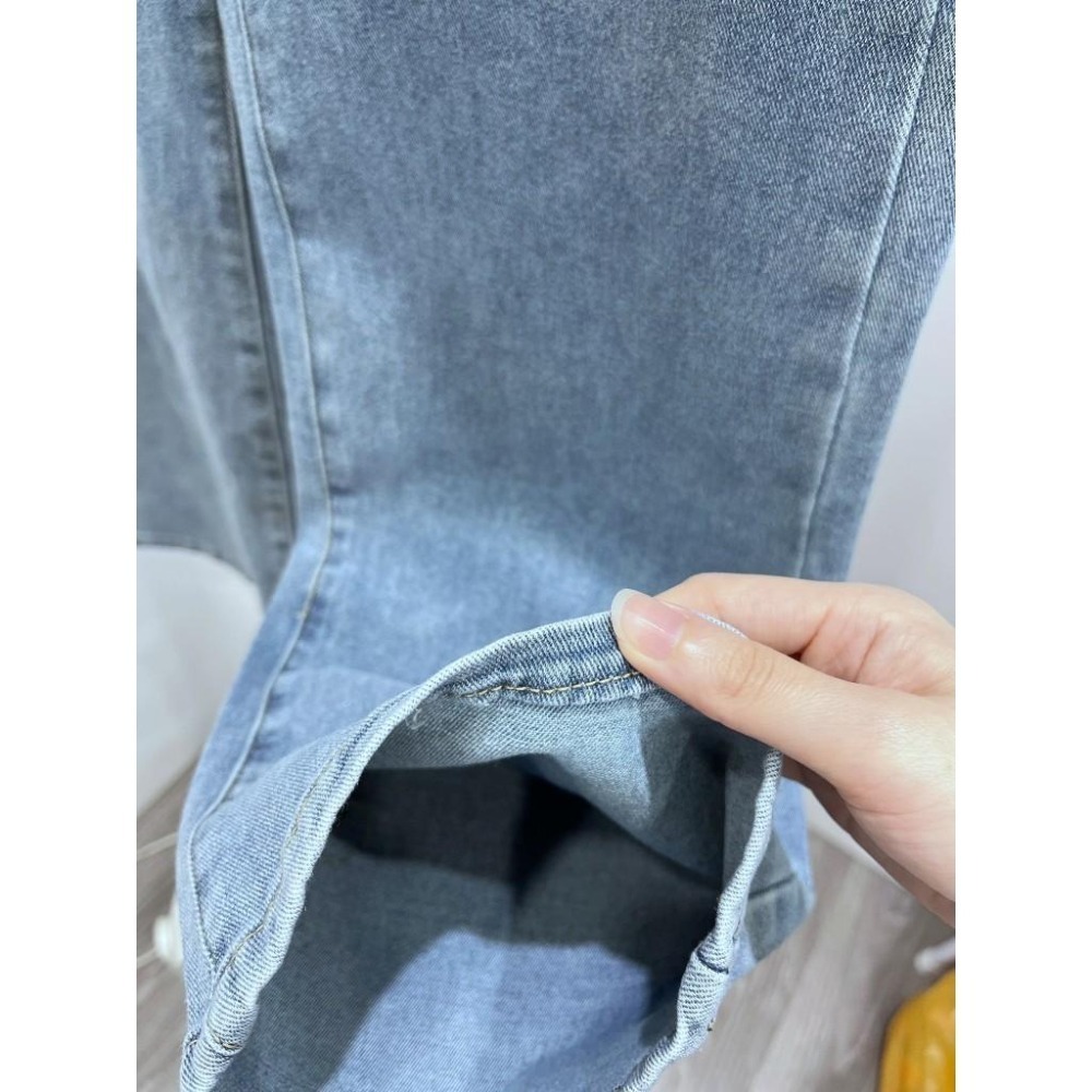 (D225)割破挺版牛仔寬褲S-L 牛仔褲 牛仔長褲-細節圖5