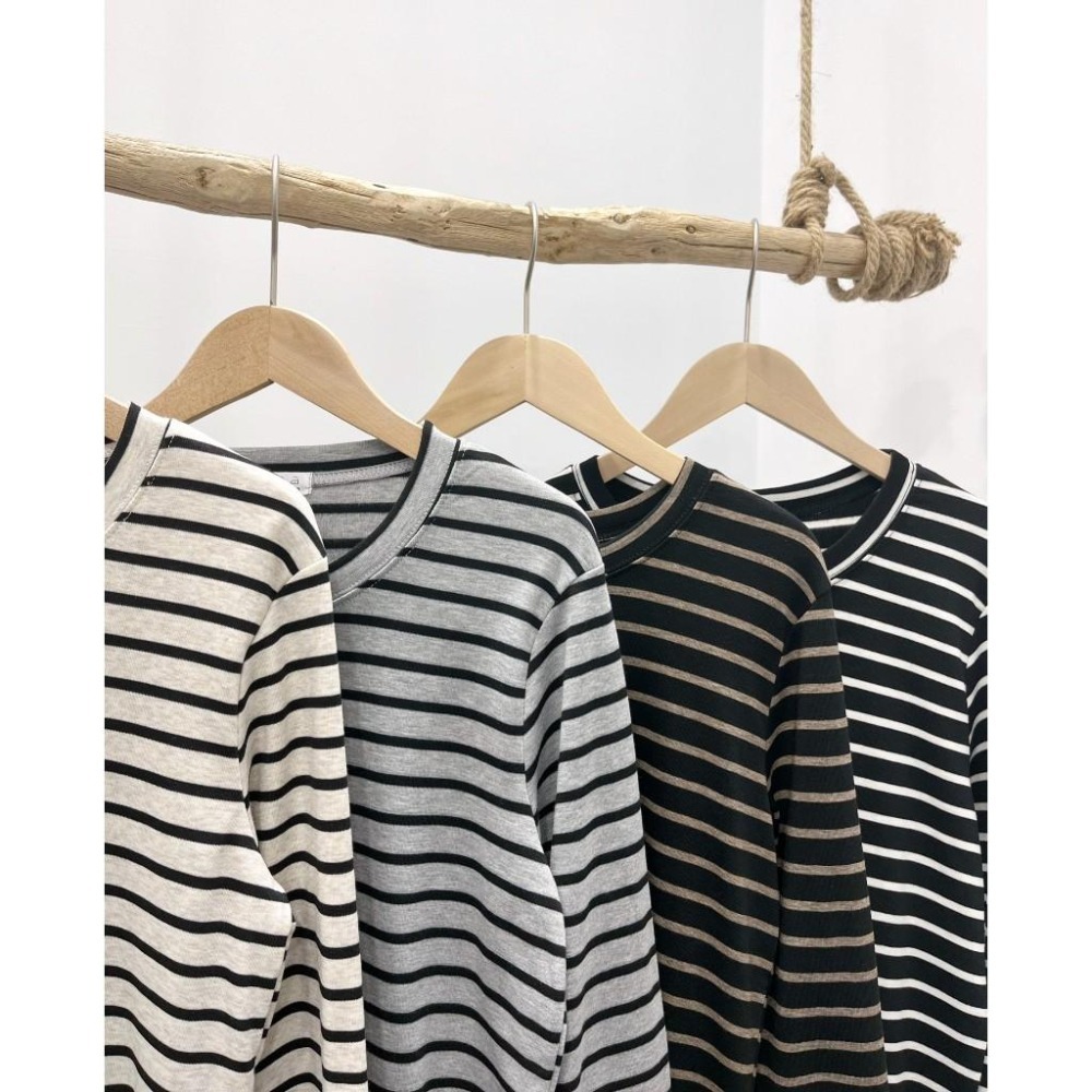 (A316)正韓 圓領內磨毛條紋長袖上衣-4色 韓國 保暖 打底衣 打底衫 內搭 長袖內搭-細節圖2