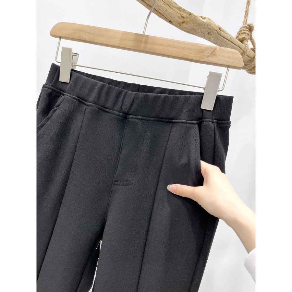 (D234)前開衩內磨毛喇叭褲S-XL 保暖 鬆緊長褲-細節圖5