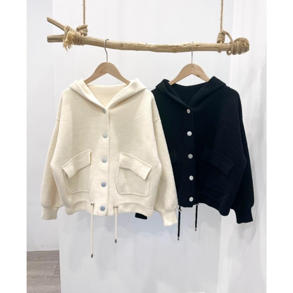 (G42)澎澎袖水貂毛下抽繩連帽外套-2色-細節圖5